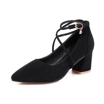 Tauntte New Fashion Ladies High Heel Shallow Pump Cross-tied Pointed Toe Flock Casual Shoes For Women (Black) - intl  