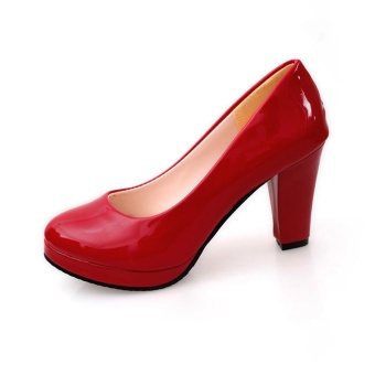 Tauntte New Round Toe Shallow Square Heels Office Pumps Women Platform Formal High Heels Shoes (Red) - intl  