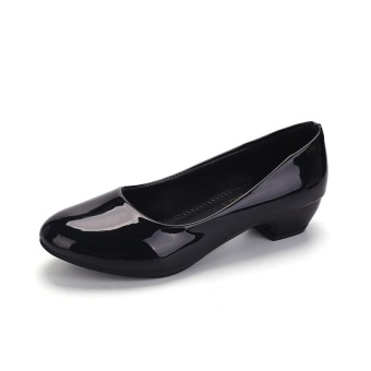 Tauntte New Round Toe Shallow Square Heels Office Pumps Women Platform Formal Low Heels Shoes (Matte Black) - intl  