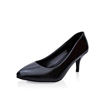 Tauntte New Slip On Pointed Toe Shallow Career Pumps Women High Thin Heel Patent Leather Wedding Shoes (Black) - intl  