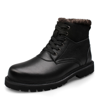 Tauntte Plus Size 2016 Winter Work Boots Men Genuine Leather Ankle Boots Fashion Waterproof Martin Boots Snow Shoes With Fur (Black) - intl  