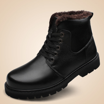 Tauntte Plus Size Winter Work Boots Men Genuine Leather Ankle Boots With Fur Waterproof Martin Boots (Black) - intl  