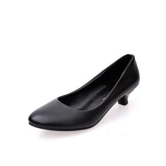 Tauntte Round Toe Low Heel Women Pumps Older Spike Heels Formal Shoes (Black) - intl  