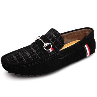 Tauntte Summer Genuine Leather Men Shoes Korean Breathable Slip On Suede Casual Loafers Fashion Driving Shoes (Black) - intl  