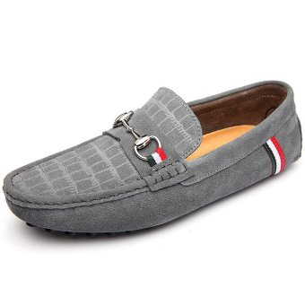 Tauntte Summer Genuine Leather Men Shoes Korean Breathable Slip On Suede Casual Loafers Fashion Driving Shoes (Grey) - intl  