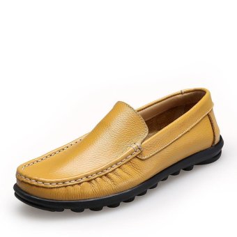 Tauntte Summer Plus Size Genuine Leather Loafers Men Casual Breathable Slip On Driving Shoes Fashion Cow Leather Mocassin (Yellow) - intl  