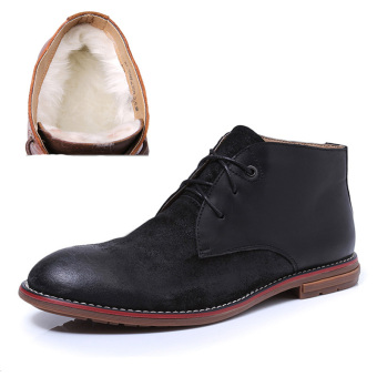 Tauntte Winter Classic Chukkas Men Genuine Leather Ankle Boots Fashion Casual Keep Warm Martin Boots With Fur (Black) - intl  