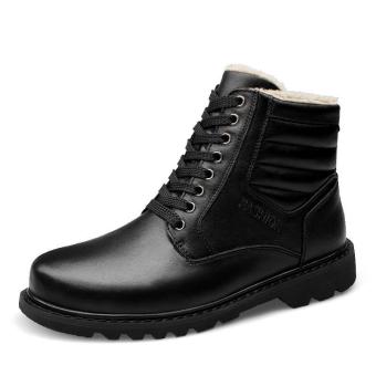 Tauntte Winter Plus Size Ankle Boots Men Cow Leather Military Boots Fashion Work Boots Genuine Leather Martin Boots With Fur (Black) - intl  