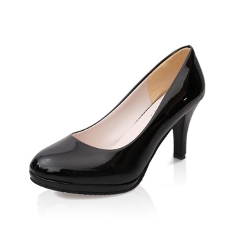 Tauntte Women OL Shallow Thin Heels Pumps Round Toe High Heels Office Formal Shoes With Platform For Lady (Matte Black) - intl  