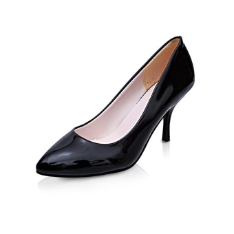 Tauntte Women Patent Leather High Heels Wedding Shoes Shallow Formal Office Thin Heels Pumps (Black) - intl  
