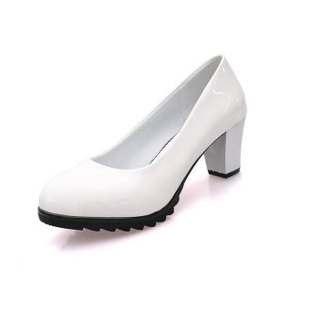 Tauntte Women Square Heels Pumps Shallow Round Toe OL High Heels Career Shoes With Platforms (Matte White) - intl  