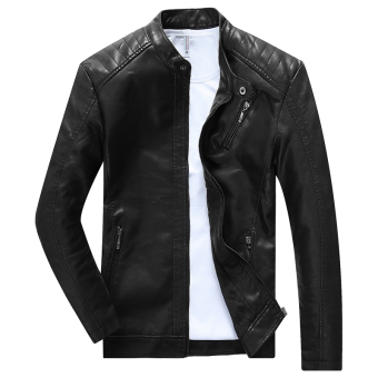 Tauntte Youth Men Slim PU Leather Jacket Korean Casual Coat Men's Clothing (Black)  