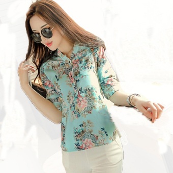 Teamtop ZANZEA NEW Womens Long Sleeve V neck Flower Print Blouse T-shirt Tops Tee - Intl  