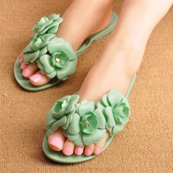 TF Camellia Flat Sandals Flip Flops Summer jelly Women's Shoes?Green? - intl  