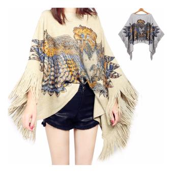 The eagle loose bat tassel sweater coat shawl turtleneck sweater Cloak khaki - intl  