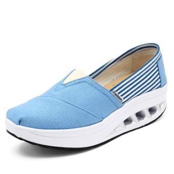 The Fashion Leisure Ladies Shake Shoes Breathable Canvas Shoes Closed-Toe Wedges-Blue - intl  