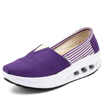 The Fashion Leisure Ladies Shake Shoes Breathable Canvas Shoes Closed-Toe Wedges-Purple - intl  