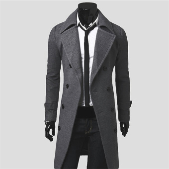 The Great Quality Fashion Male Double-breasted woolen medium-long coat winter jacket XXXL(Grey) - intl  