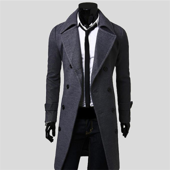 The High Quality Fashion Male Double-breasted woolen medium-long coat winter jacket XL(Deep Grey) - intl  