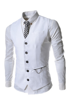 TheLees Chain Zipper Pocket 5 Button Slim Vest Waistcoat (White)  