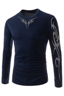 TheLees Slim Fit Tattoo Printing Sports Tshirts (Navy Blue)  