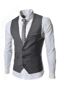 TheLees Sve Chain Point 3 Button Vest (Dark Grey)  