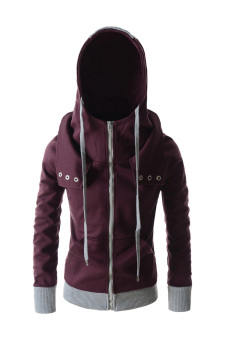 TheLees Zipper Hood Snap Button Point Cotton Jacket Wine  
