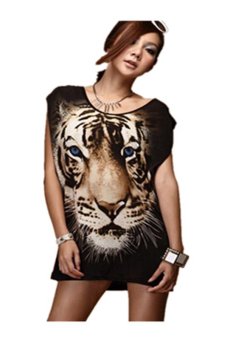 Tiger Print Sleeveless T-Shirt (Black)  
