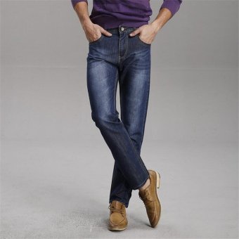 TongLuRen LNZK0015-A Jeans Fashion Men Straight Jeans Slim Stretch Denim Business Trousers (Blue) (Intl)  
