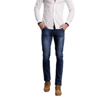 TongLuRen LNZK0018-A Jeans Fashion Men Straight Jeans Stretch Denim Business Business Slim Trousers (Blue) (Intl)  
