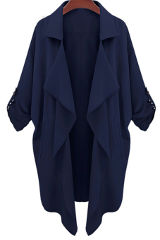 Toprank Autumn Spring Hot Women Large Size Long Coat Chiffon Loose Trench Coats Outwear ( Blue )  