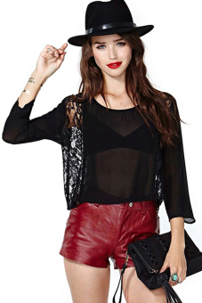 Toprank Blouses Shirts Summer Autumn Women See Through Long Sleeve Lace Chiffon Tops Female Clothes  