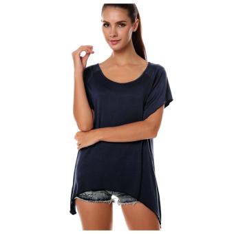 Toprank Meaneor Stylish Lady Women's Fashion Casual Irregular Solid T-Shirt ( Navy blue ) - intl  