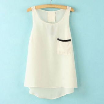 Toprank New Fashion Women Ladies Sleeveless Asymmetric Hem Pure Color Loose Casual Leisure Tank Tops ( White ) - intl  