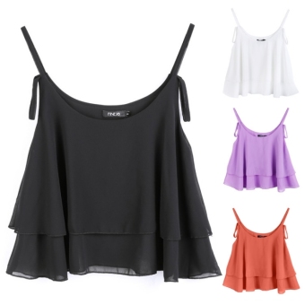 Toprank New Fashion Women's Sleeveless O-Neck Spaghetti Strap Sexy Loose Double Chiffon Blouse ( purple ) - intl  