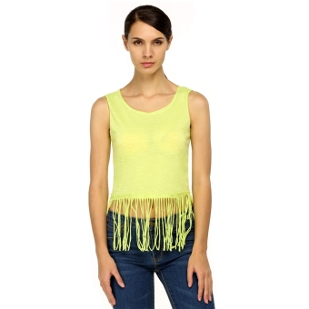 Toprank New Stylish Finejo Women Casual Sleeveless Round Neck Tassel Bottom Tops Blouse ( Yellow ) - intl  