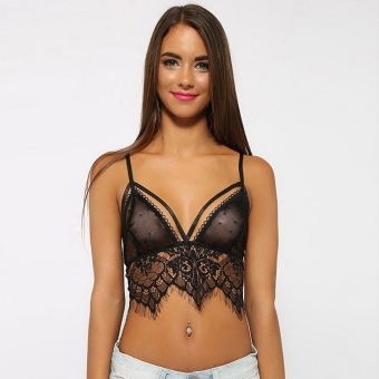 Toprank Sexy Women See-through Sheer Lace Mesh Bra Lingerie Crop Top ( Black ) - intl  