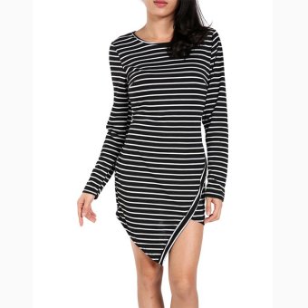 Toprank Striped Long Sleeve Dress (White/Black) - intl  