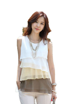 Toprank Summer Korean Style Blouses Women's Sleeveless Top Vest Chiffon Flounce Shirts M L ( Multicolor )  