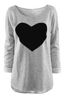 Toprank Women Heart Love T-Shirts Printing Cotton T Shirt Gray Autumn Winter Long Sleeve Casual Tshirt ( White )  