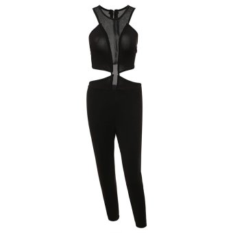 Toprank Women Waist Hollow Patchwork Slim Sexy Long Jumpsuit Romper ( Black ) - intl  