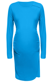 Toprank Women's Elegant Long Sleeve O-Neck Bodycon Maternity Casual Dresses Pregnant Dress Plus Size Dress ( Blue )  