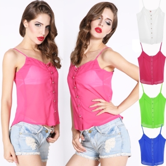 Toprank Womens Sexy Style Candy Color Blouse Chiffon Strap Vest Shirts Tops ( Green ) - intl  