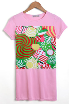 Toprank Women's Short Sleeve Printing Tee Shirt Slim Fit Graphic T-Shirt/ ( Pink )  
