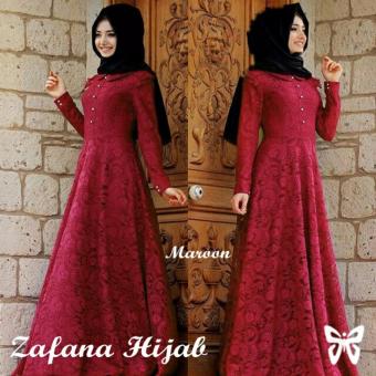 Trend Baju - Maxi Brukat Seleting Uk L - Maroon  