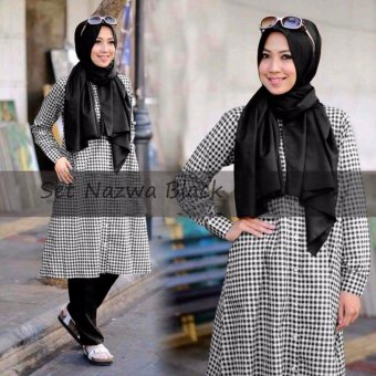 Trend Baju - Set Tunik Katun Kotak Uk L - Hitam  