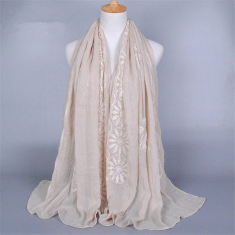 Turkish Hijab Embroidery Flower Cotton Liner Muslim Scarf (Beige) - Intl  