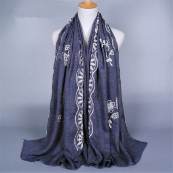Turkish Hijab Embroidery Flower Cotton Liner Muslim Scarf (Dark grey) - Intl  
