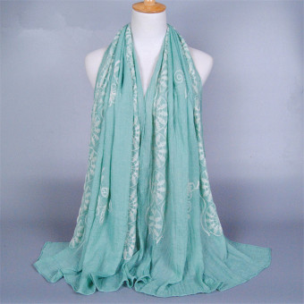 Turkish Hijab Embroidery Flower Cotton Liner Muslim Scarf (Green) - Intl  