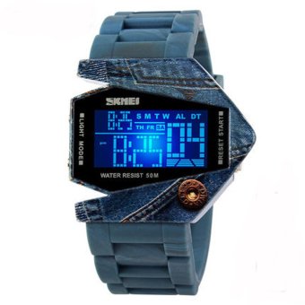 Twinklenorth Men Blue Denim Military Nato Noctiluc Silicone Plastic Digital Watch Watches K987Q-10  